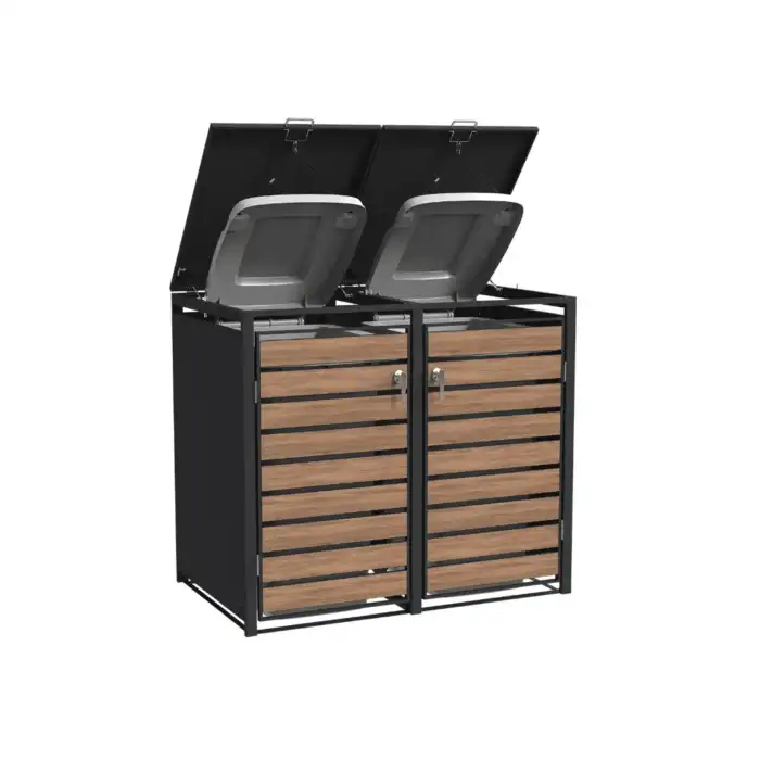 Double Bin Storage with Lid – Woodgrain & Charcoal - Image 3