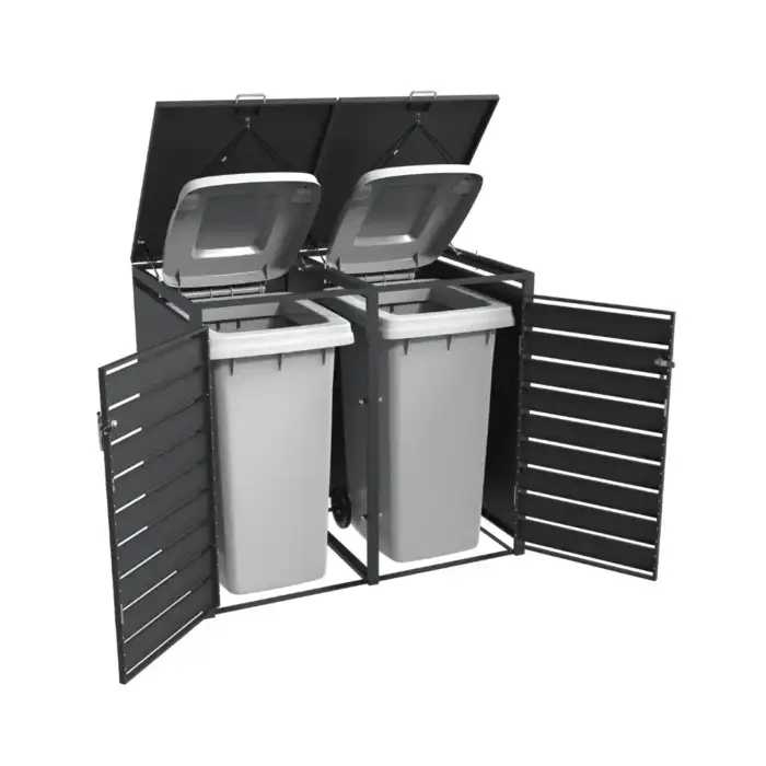 Double Bin Storage with Lid – Woodgrain & Charcoal - Image 4