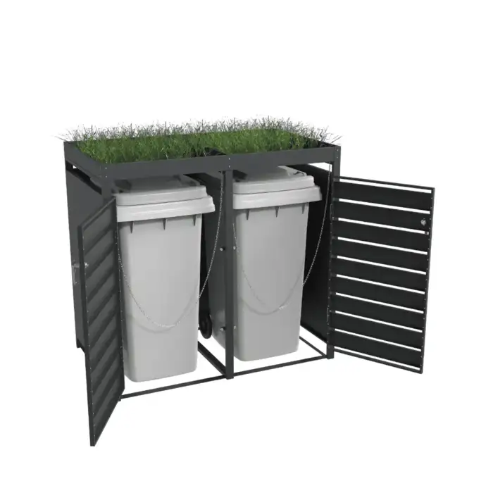 Double Bin Storage with Planter – Woodgrain & Charcoal - Image 2
