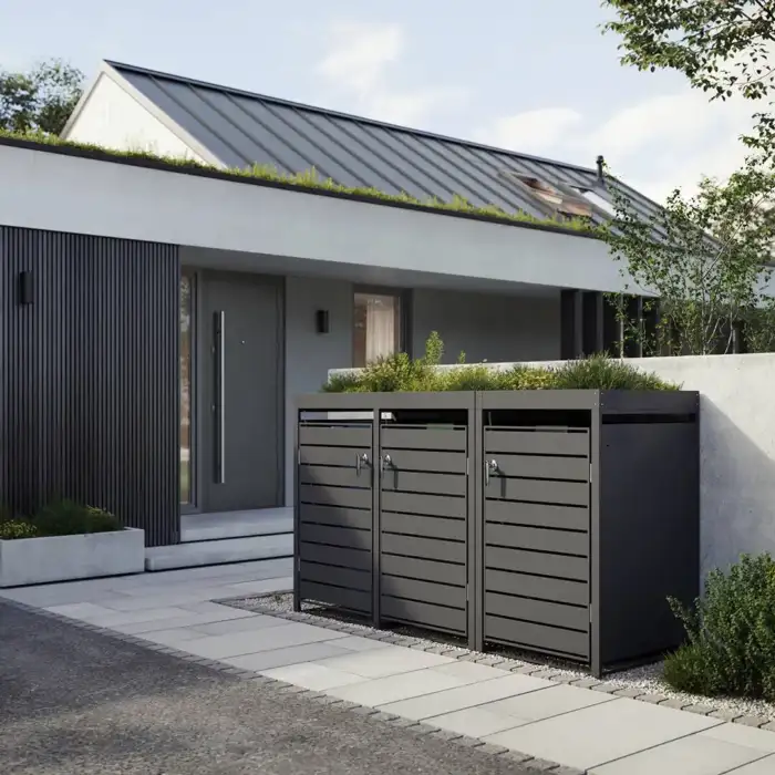 Triple Bin Storage with Planter – Charcoal - Image 2