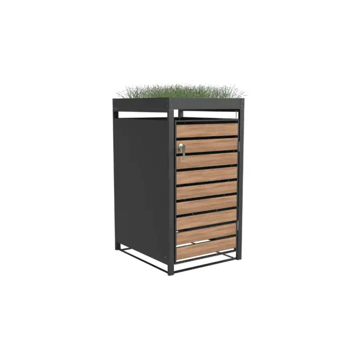 Single Bin Storage with Planter – Woodgrain & Charcoal