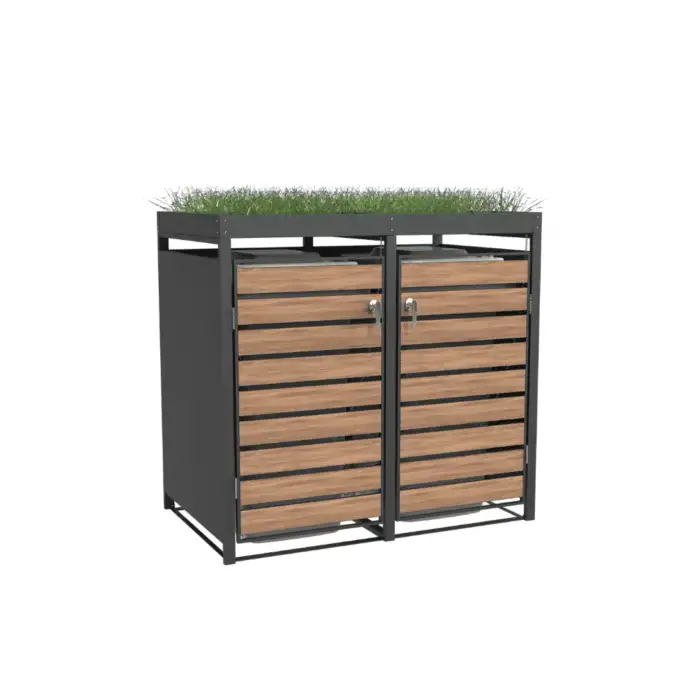 Double Bin Storage with Planter – Woodgrain & Charcoal