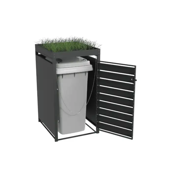 Single Bin Storage with Planter – Woodgrain & Charcoal - Image 4