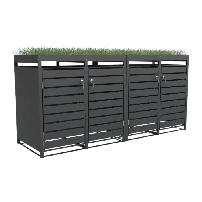 Quadruple Bin Storage with Planter – Charcoal