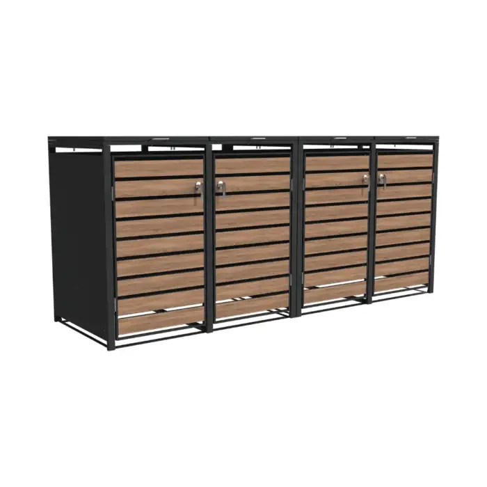 Quadruple Bin Storage with Lid – Woodgrain & Charcoal